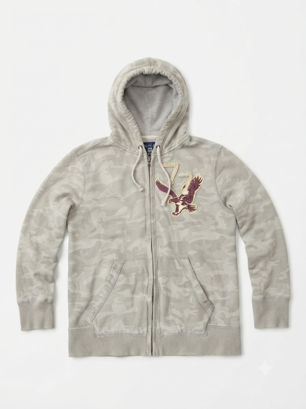 American Eagle Outfitters Gray Camo Full Zip Hoodie Applique Size XXL